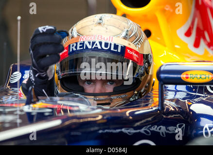 Spagnolo di F1 driver Sebastian Vettel si prepara per una sessione di prove libere del Gran Premio degli Stati Uniti presso il circuito delle Americhe di Austin. Foto Stock