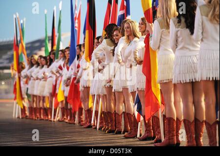 17 11 2012 Austin in Texas, Stati Uniti d'America. Le ragazze della griglia per la domenica in griglia di partenza pratica cerimonia del sabato sera Foto Stock