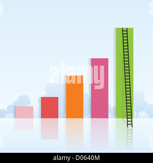 Illustrazione Vettoriale della coloratissima grafica crescente con una scala attaccata all'ultima barra. Foto Stock