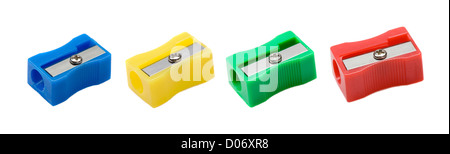 Quattro diversi colori sharpener isolati su sfondo bianco Foto Stock