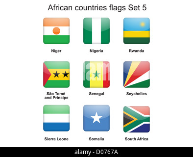 Pulsanti con i paesi africani flag impostati 5 Foto Stock