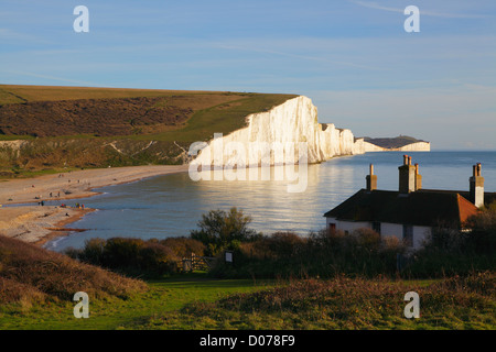 Sette sorelle scogliere, South Downs National Country Park e la fascia costiera da Seaford Head East Sussex England Regno Unito GB Foto Stock