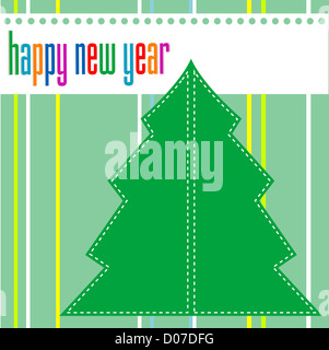 Buon Natale e felice anno nuovo albero su sfondo verde Foto Stock