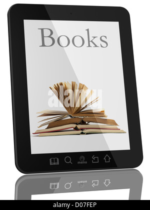 Prenota e teblet generico computer 3D modello isolato su bianco, biblioteca digitale concept Foto Stock