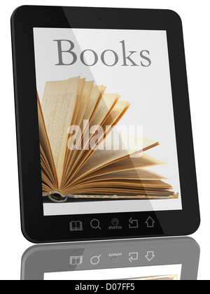 Prenota e teblet generico computer 3D modello isolato su bianco, biblioteca digitale concept Foto Stock