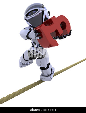 3D render di un robot in equilibrio su una corda Foto Stock