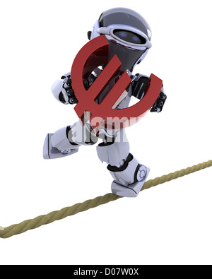 3D render di un robot in equilibrio su una corda Foto Stock