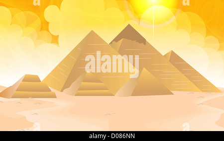 Piramidi su un paesaggio, le Piramidi di Giza, Giza, Egitto Foto Stock
