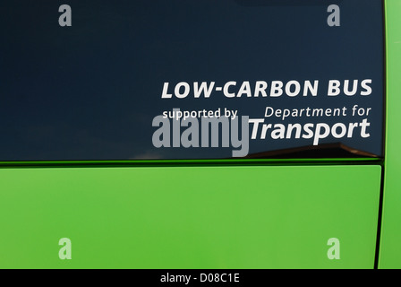 Rispettosi dell'ambiente a basso tenore di carbonio in Bus Manchester, Inghilterra, Gran Bretagna. Foto Stock