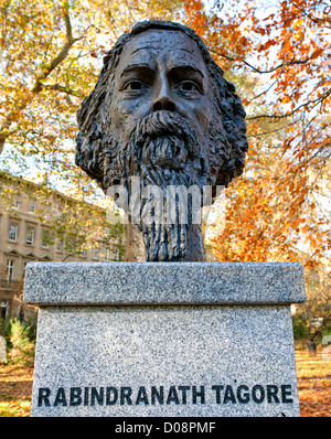 Statua di Bengali autore Rabindranath Tagore in Gordon Square, Londra Foto Stock