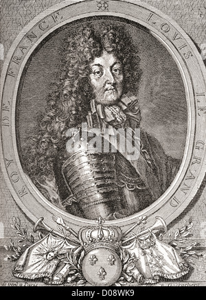 Luigi XIV, 1638 - 1715, aka Luigi il Grande o il Re Sole. Borbone monarca che governarono come Re di Francia e Navarra. Foto Stock