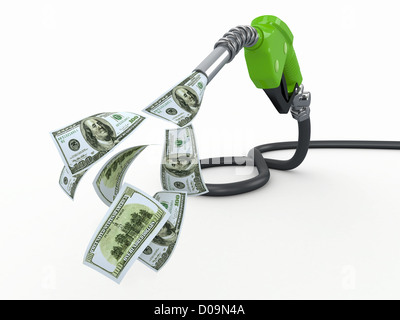 Pompa a gas ugello e dollaro su sfondo bianco. 3d Foto Stock