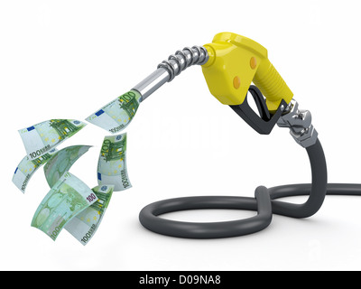 Pompa a gas ugello e euro su sfondo bianco. 3d Foto Stock