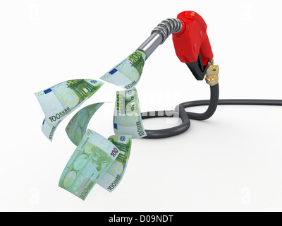 Pompa a gas ugello e euro su sfondo bianco. 3d Foto Stock