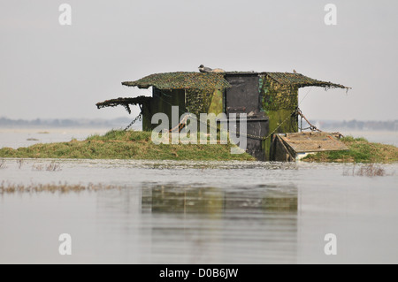 Flottante capanna di caccia nella baia di Somme somme (80) FRANCIA Foto Stock