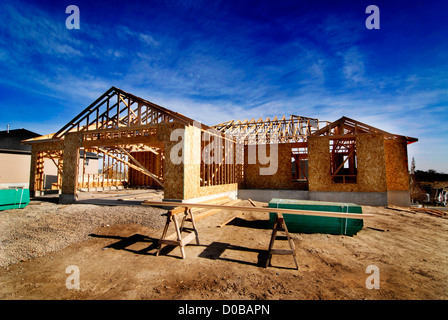 Nuova casa in costruzione e di dettaglio del sito in costruzione Foto Stock