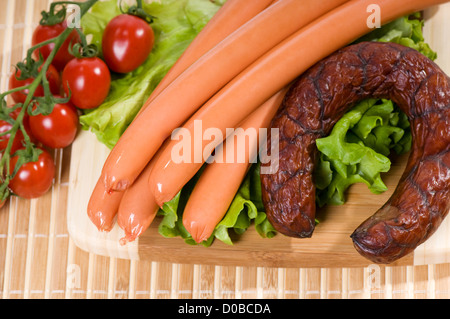 Salsiccia affumicata anello e WЬRSTEL Foto Stock