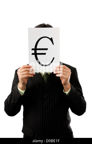 Imprenditore è titolare di un marchio di Euro, isolato su sfondo bianco Foto Stock