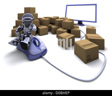 3D render di robot con le scatole di spedizione Foto Stock
