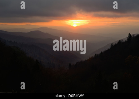 Sunrise nel Parco Nazionale di Great Smoky Mountains in North Carolina Foto Stock