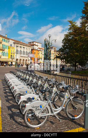 Verona bike bicicletta bicicletta regime stand di Piazza Bra centrale città di Verona Veneto Italia del nord Europa Foto Stock