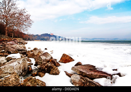 Il lago di Balaton in inverno tempo,Tihany, Ungheria Foto Stock