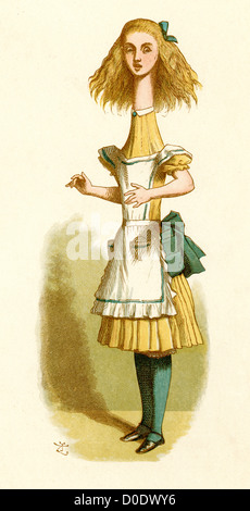 Alice è cresciuto di altezza, da Lewis Carroll storia di Alice nel paese delle meraviglie, illustrazione di Sir John Tenniel 1871 Foto Stock