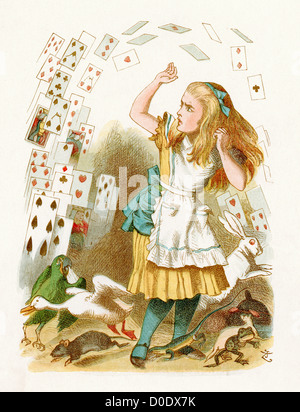 La doccia di carte da Lewis Carroll storia di Alice nel paese delle meraviglie, illustrazione di Sir John Tenniel 1871 Foto Stock