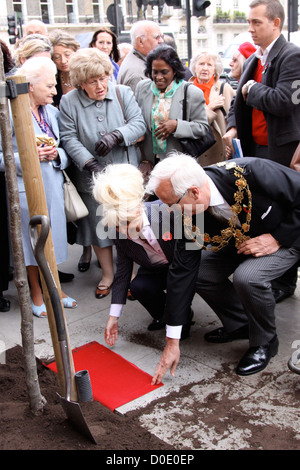 Barbara Windsor si unisce con il vice sindaco in una piantagione di alberi cerimonia in Marylebone. Essi sono stati assistiti dai bambini di Foto Stock