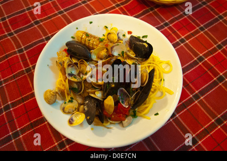 Spaghetti Frutti di mare il pesce piatto di spaghetti Trattoria Campagnola ristorante centro storico centro storico Napoli Italia Foto Stock