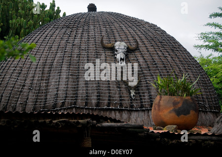 I visitatori di Shakaland nel KwaZulu Natal, Sud Africa dovrebbe godere il villaggio di interessanti e residenti per spiegare la loro cultura Foto Stock