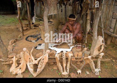 I visitatori di Shakaland nel KwaZulu Natal, Sud Africa dovrebbe godere il villaggio di interessanti e residenti per spiegare la loro cultura Foto Stock