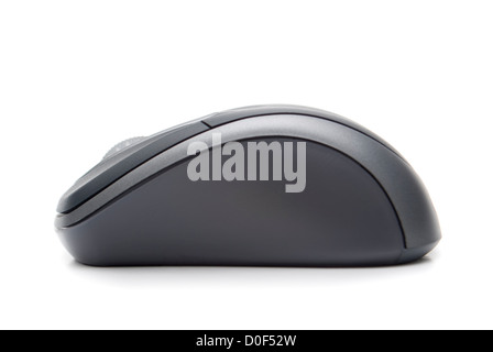 Ergonomia computer wireless mouse da un lato. focus sul pulsante. Foto Stock