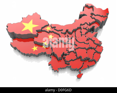 Mappa della Cina in bandiera nazionale di colori. 3d Foto Stock