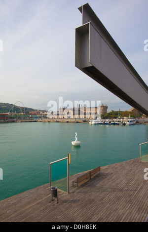 Rambla del Mar ponte pedonale a Port Vell di Barcellona, in Catalogna Foto Stock