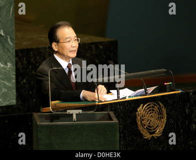 Il premier cinese Wen Jiabao offre il suo intervento durante il Vertice sugli Obiettivi di Sviluppo del Millennio delle Nazioni Unite nuovo Foto Stock