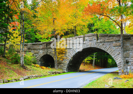 Il triple-arcuata di Stanley Brook ponte in Acadia N.P, Maine, Stati Uniti d'America Foto Stock