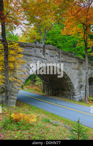 Il triple-arcuata di Stanley Brook ponte in Acadia N.P, Maine, Stati Uniti d'America Foto Stock