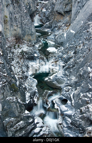 Hurricane Creek gorge in inverno, Wallowa Mountains, Oregon. Foto Stock