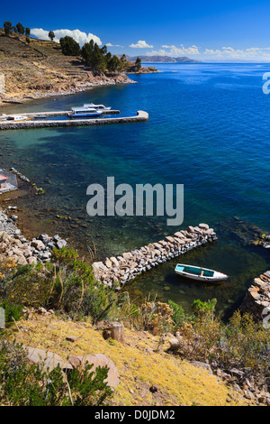 Isla Taquile nel Lago Titicaca Puno, provincia, Perù Foto Stock