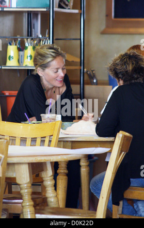 Sharon Stone prende il suo figlio Stefano Giuseppe a kids art studio 'Colore Me Mia' in Beverly Hills Los Angeles, Stati Uniti d'America - 17.08.10 Foto Stock