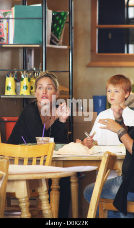 Sharon Stone prende il suo figlio Stefano Giuseppe a kids art studio 'Colore Me Mia' in Beverly Hills Los Angeles, Stati Uniti d'America - 17.08.10 Foto Stock