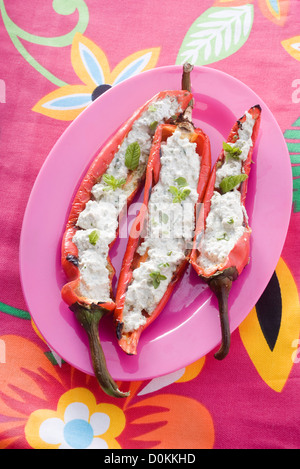 Pimientos farcite con tofu e le erbe del giardino Foto Stock