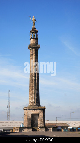 Una vista della Britannia celebra Monumento Nelson a sud Denes, Great Yarmouth, Norfolk, Inghilterra, Regno Unito. Foto Stock