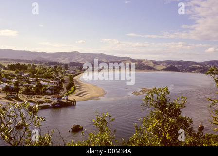 Whitianga viste,il capitano James Cook quando egli venne qui nel novembre 1769 per osservare il transito di mercurio,l'isola nord,Nuova Zelanda Foto Stock