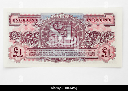 Forze Armate britanniche token denaro in valuta le banconote emesse solo per uso in Naafi e altri servizi negozi. Foto Stock