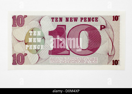 Forze Armate britanniche token denaro in valuta le banconote emesse solo per uso in Naafi e altri servizi negozi. Foto Stock