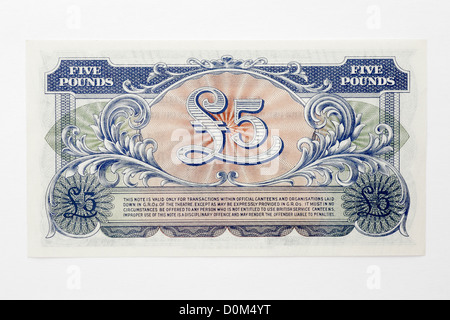 Forze Armate britanniche token denaro in valuta le banconote emesse solo per uso in Naafi e altri servizi negozi. Foto Stock