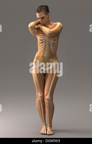 In piedi poste femmina con le ossa dello scheletro visibile. Foto Stock