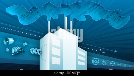 Rappresentazione illustrativa del processo di materie prime per il profitto Foto Stock